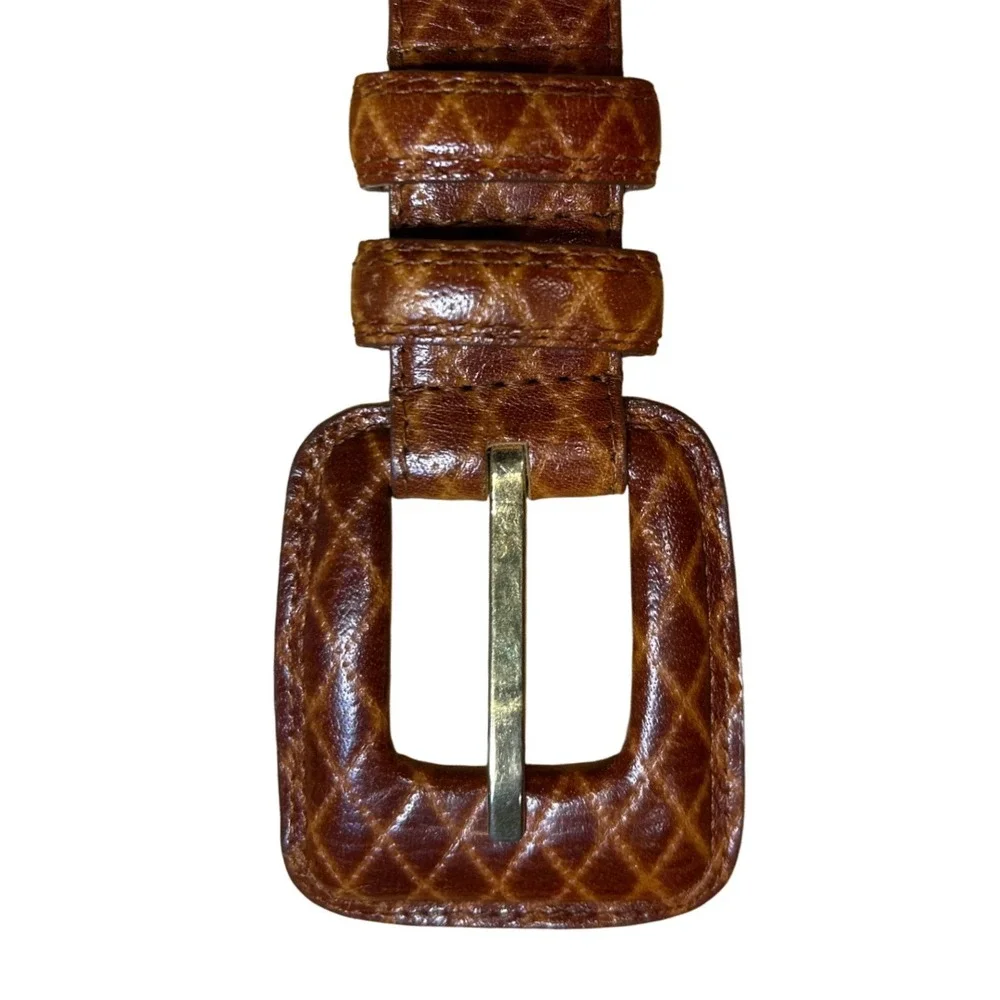 VTG‎ Liz Claiborne Diamond Stitch Leather Belt Honey Brown Size Medium